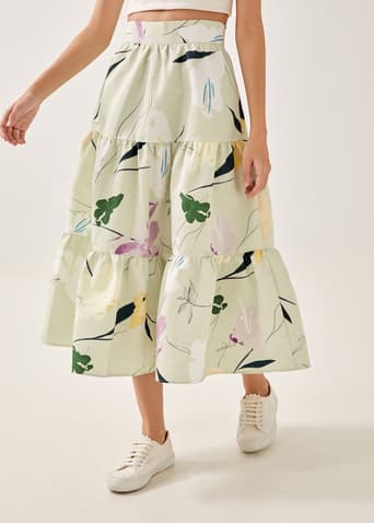 Darline Tiered Midi Skirt in Willowy Florals