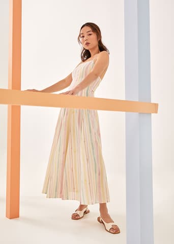 Holly Pleated Striped Maxi Dress