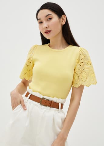 Faye Contrast Round Neck Top