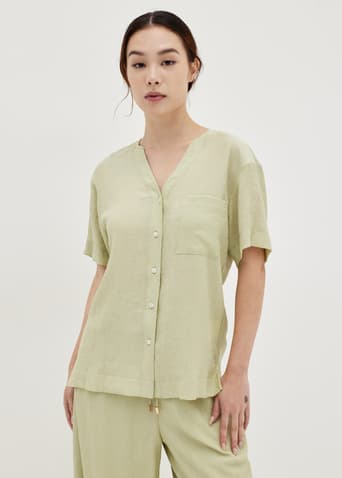 Izabela Textured Notch Neck Lounge Shirt