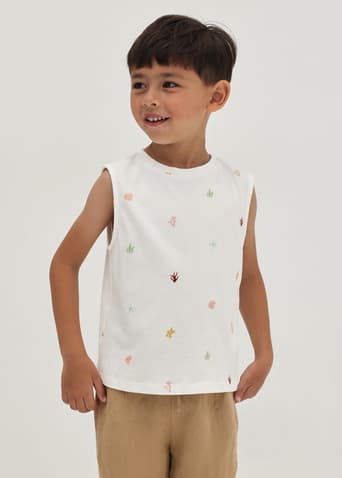Brucie Unisex Jersey Tank Top in Tidal Daydream