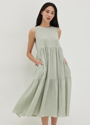 Aleah Gingham Tiered Flare Dress