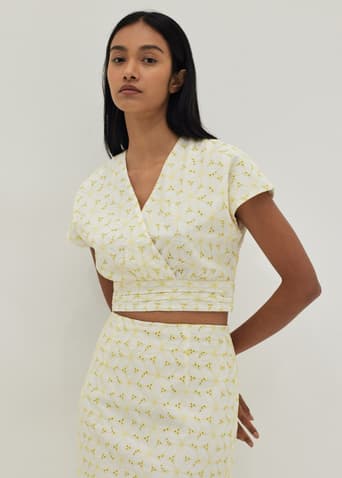 Gloria Broderie Front Wrap Top