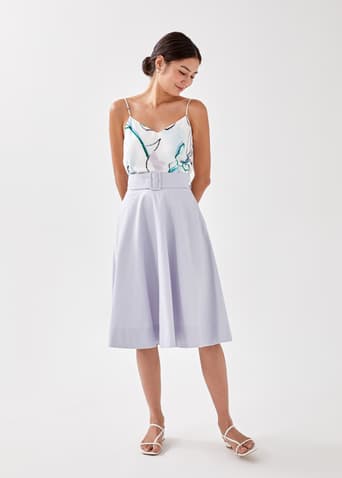 Shanikah Belted Linen Midi Skirt
