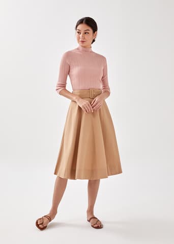 Shanikah Belted Linen Midi Skirt