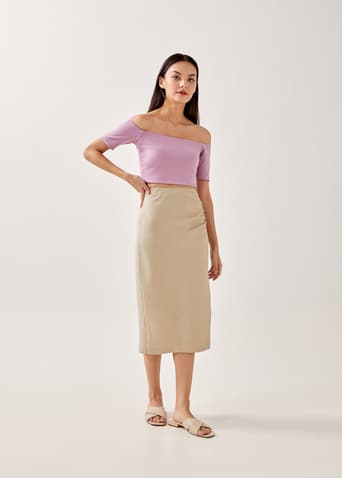 Jade Linen Side Ruched Skirt