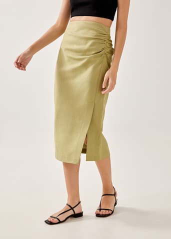 Jade Linen Side Ruched Skirt