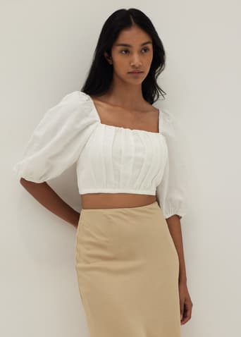 Galia Padded Linen Ruched Top