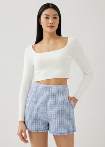 Lannie Tweed Fringe Hem Shorts