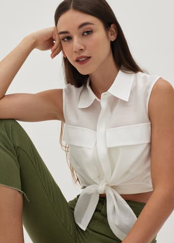 Edeline Tie Waist Collar Blouse