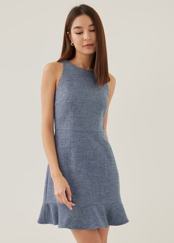 Nancy Tweed Ribbon Tie Peplum Dress