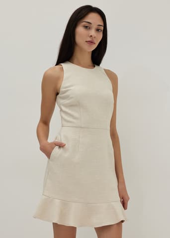 Nancy Tweed Ribbon Tie Peplum Dress