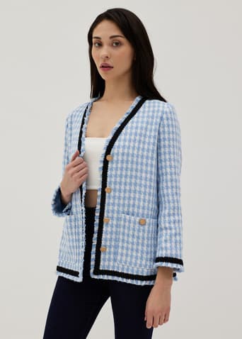 Bellona Houndstooth Collarless Blazer