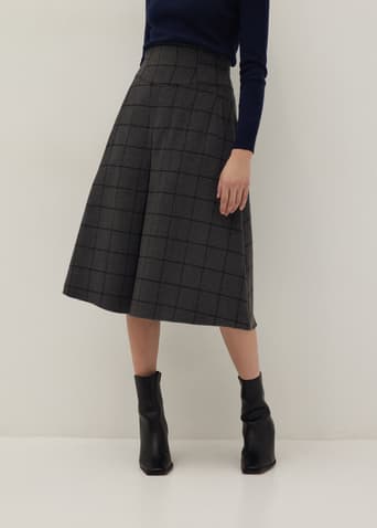 Madelyn Windowpane Plaid Wool Blend Skirt