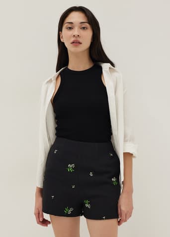 Lucia Embroidered A-line Tweed Shorts