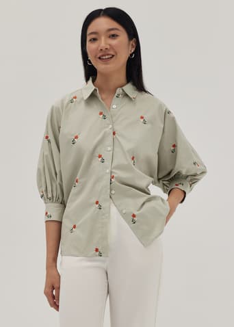 Kacee Embroidered Puff Sleeve Shirt