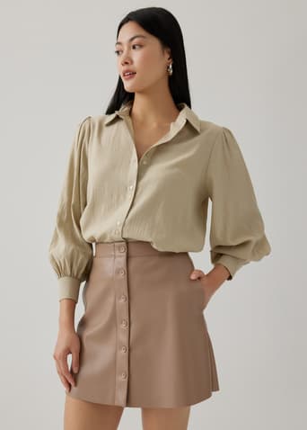 Via Linen Lantern Sleeve Shell Top