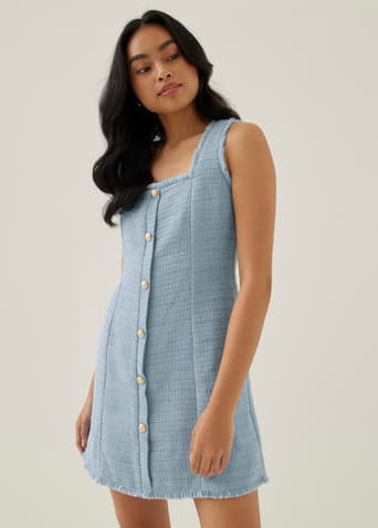 Letty Tweed Button Shift Dress