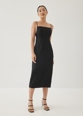 Geline Padded Tweed Column Midi Dress