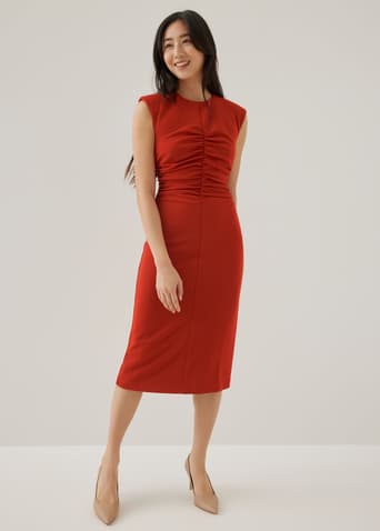 Karolin Shoulder Padded Column Midi Dress