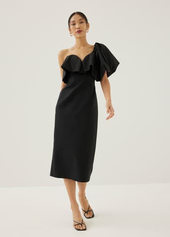 Joane Asymmetric Puff Sleeve Dress