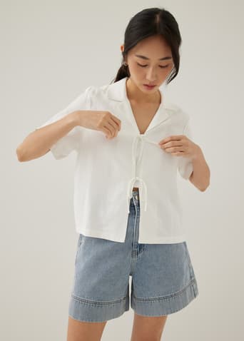 Allie Linen Ribbon Tie Shirt