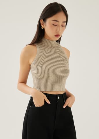 Oriya Knit Turtleneck Crop Tank Top