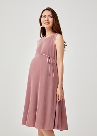 Sabra Maternity Pleated Sash Tie Midi Dress