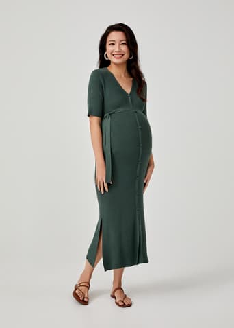 Latashia Maternity V-neck Midi Dress