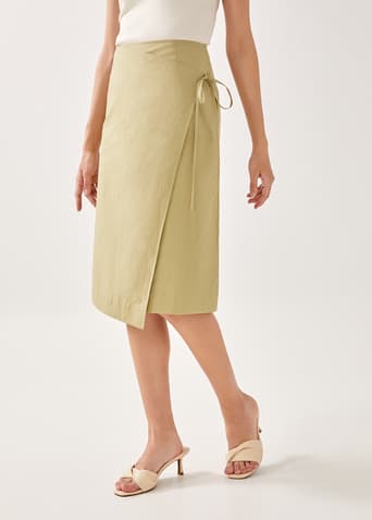Clarina Asymmetrical Front Wrap Midi Skirt