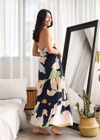 Britta Halter Neck Tiered Maxi Dress in Alluring Bloom