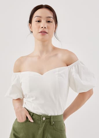 Ezlyn Textured Off Shoulder Fitted Top
