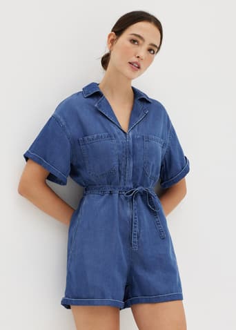Julane Elastic Denim Romper