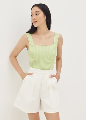 Elly Square Neck Ribbed Knit Tank Top