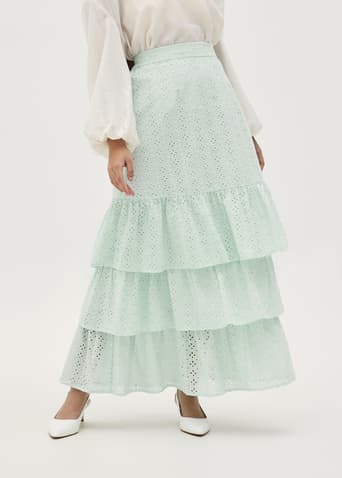 Auri Cotton Broderie Elastic Tiered Skirt