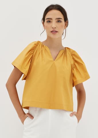 Marzia Notched Flare Sleeve Top