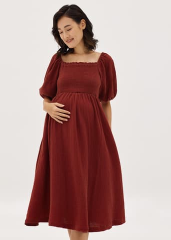 Gynette Maternity Nursing Muslin Smocked Dress
