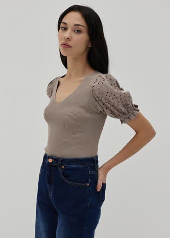 Ariane Broderie Puff Sleeve Knit Top
