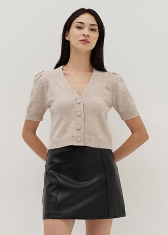 Hazel Puff Sleeve Crop Cardigan