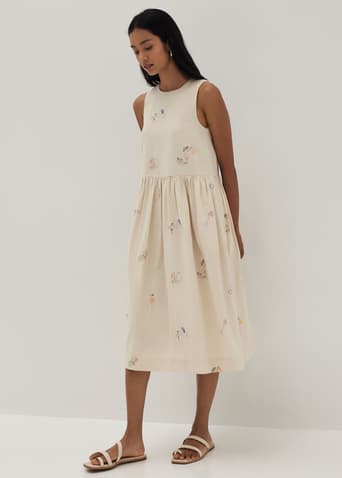 Daphne Embroidered Trapeze Dress in Humble Abode