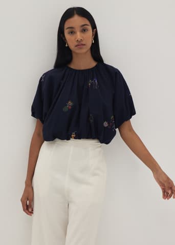Kimora Embroidered Ruched Top in Humble Abode
