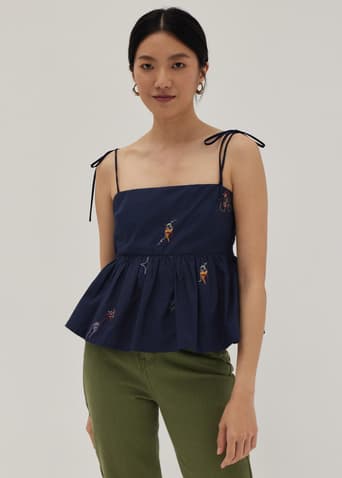Brittany Embroidered Peplum Camisole in Humble Abode