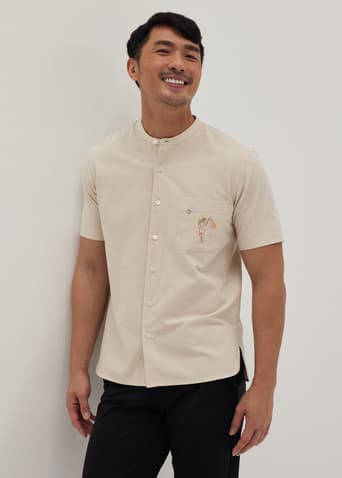 Scout Unisex Embroidered Mandarin Collar Shirt in Humble Abode