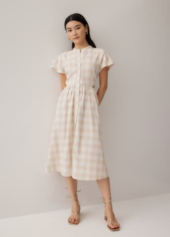 Soleil Linen Checkered Midi Dress