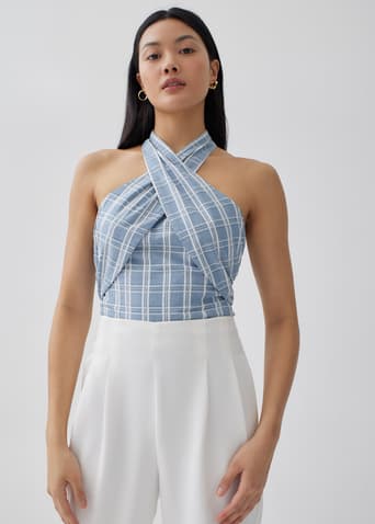 Glaiza Striped Linen Halter Top