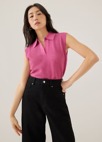 Roslyn Textured Relaxed Collared Tank Top