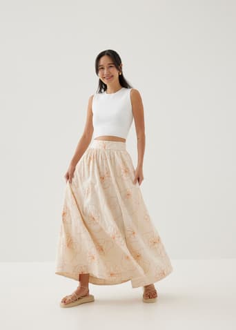 Lisha Embroidered Maxi Skirt in Rekindled Blooms
