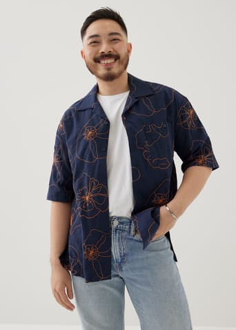 Lance Unisex Embroidered Collared Shirt in Rekindled Blooms