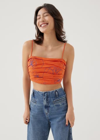 Naomi Embroidered Camisole Top in Rekindled Blooms