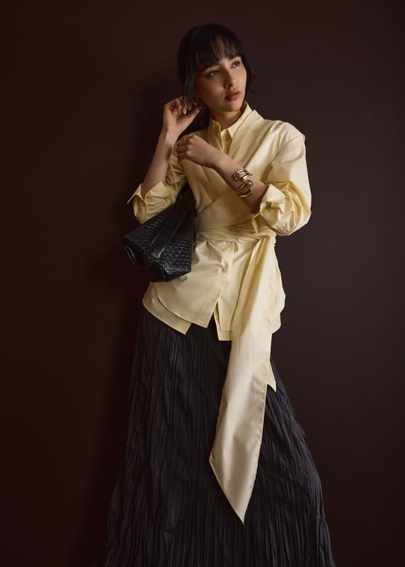 Ziyi Poplin Front Wrap Mandarin Collar Shirt